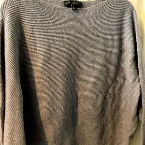 Joan Vass NY light gray ribbed boat neck sweater with dolman sleeves, size L